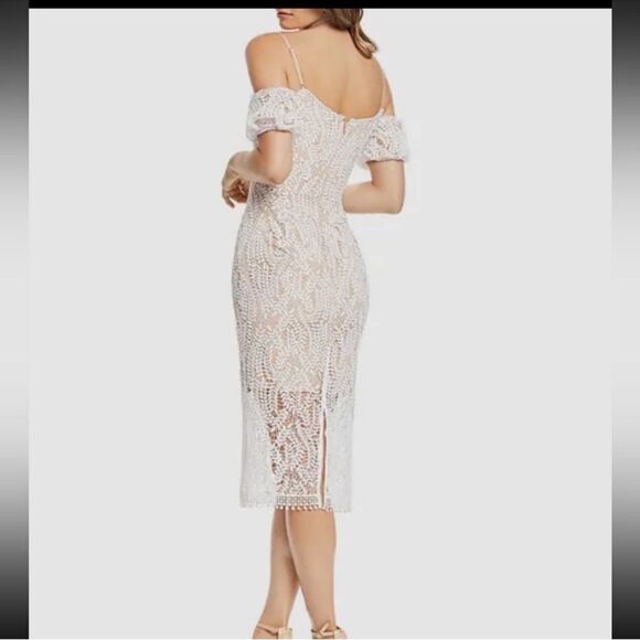 Dress The Population Women's White Beige Lace Sacha Shoulder-H3 - Picture 2 of 12